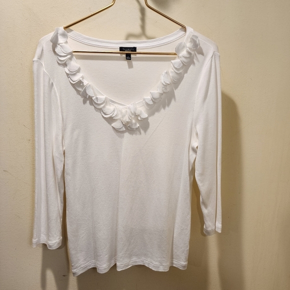 TALBOTS White quater Sleeves cotton pullover top size L - Picture 1 of 10